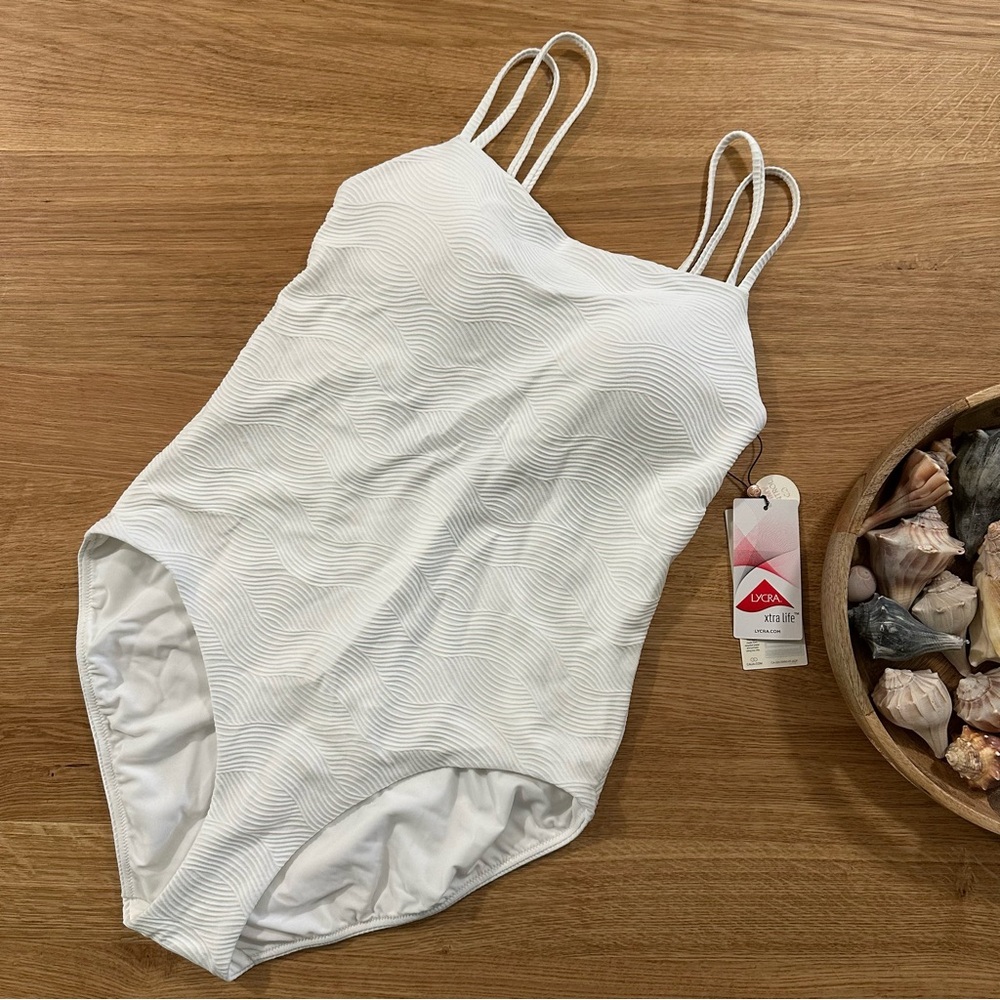 Calia pure white waves, strappy back, one piece  swimsuit size 10
